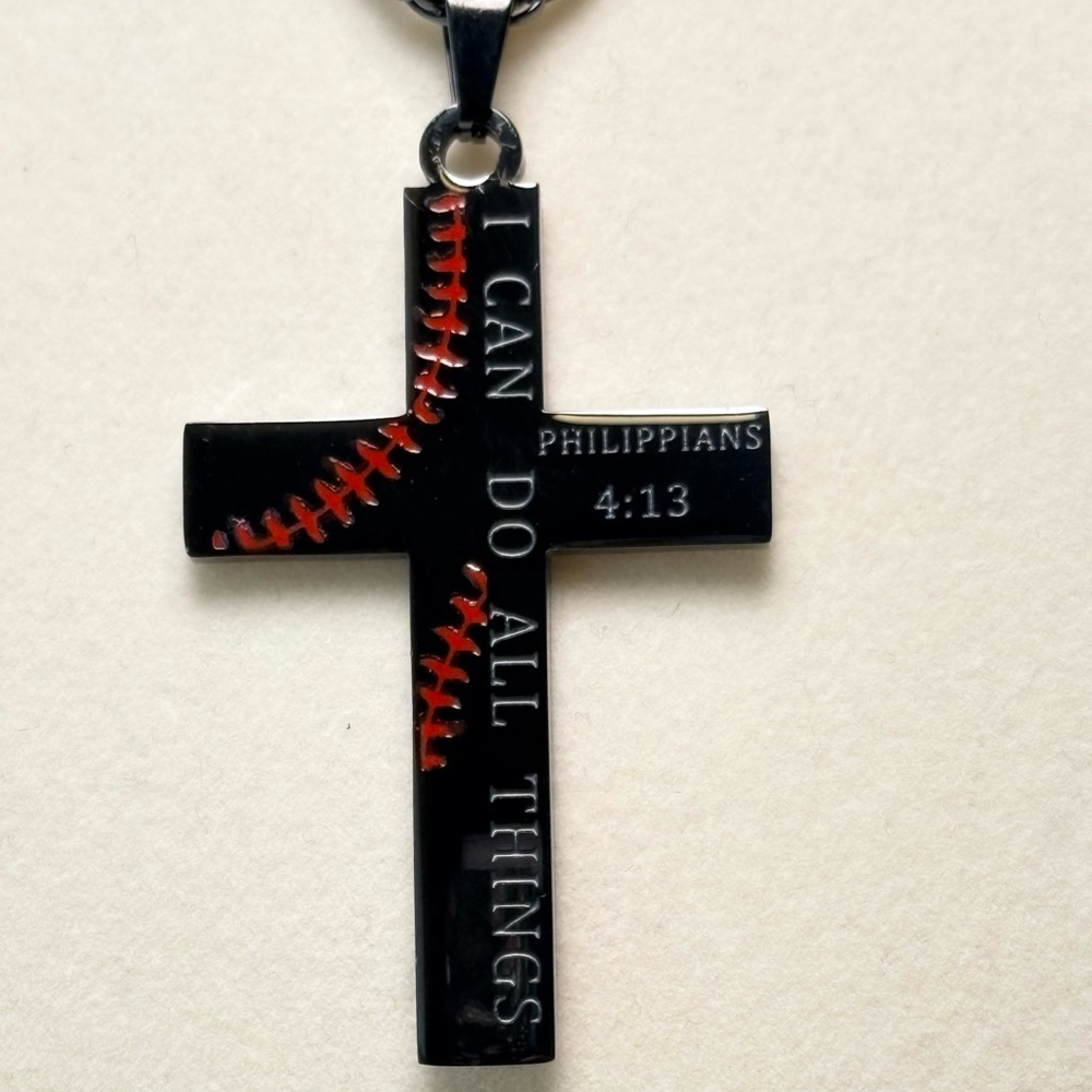 Black and‎ Red Baseball Cross Necklace
